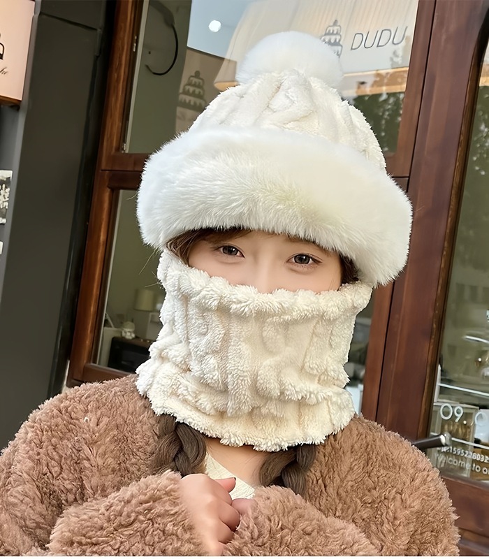 新款加绒大帽檐加厚帽子围脖一体秋冬季骑车防风防寒电动车成人|undefined