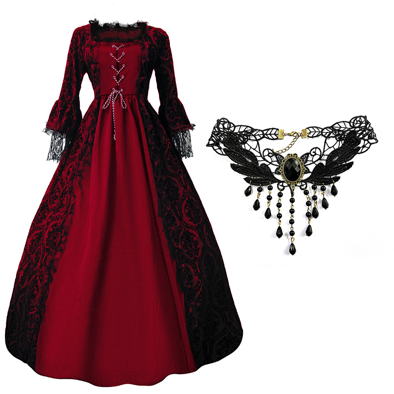 S-5xl más tamaño vestido de corte de alta gama encaje costura gran swing vestido retro medieval renacimiento vestido