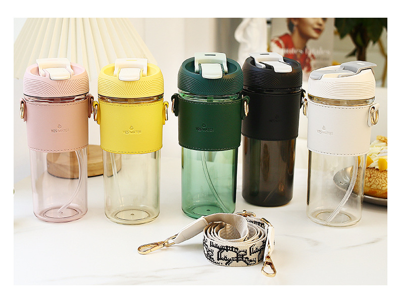 Fashionable, portable, crossbody, shoulder-strap water cup, women's Nordic coffee cup, plastic straw cup manufacturer wholesale pic 30