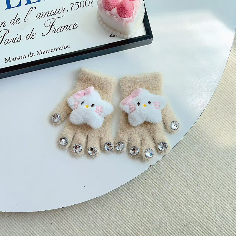 Guantes de niñas otoño y invierno para niños acolchados niñas de escritura de cinco dedos caliente a prueba de frío dibujos animados lindos