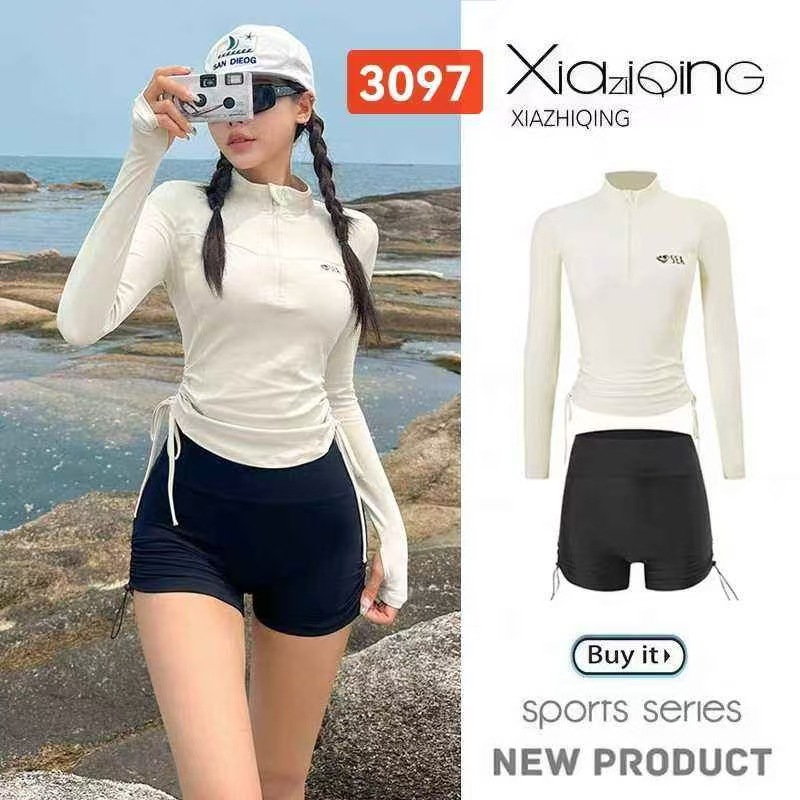 Korean Ins Swimsuit Women's Split Long-Sleeved Boxer Briefs Girl's Sports Swimsuit Conservative Slimming Look Snorkeling Surfing Swimsuit