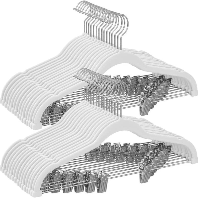 Fábrica directa percha de ropa de flocado con clip percha de pantalones adultos antideslizante no se cae estantes de ropa percha de plástico al por mayor