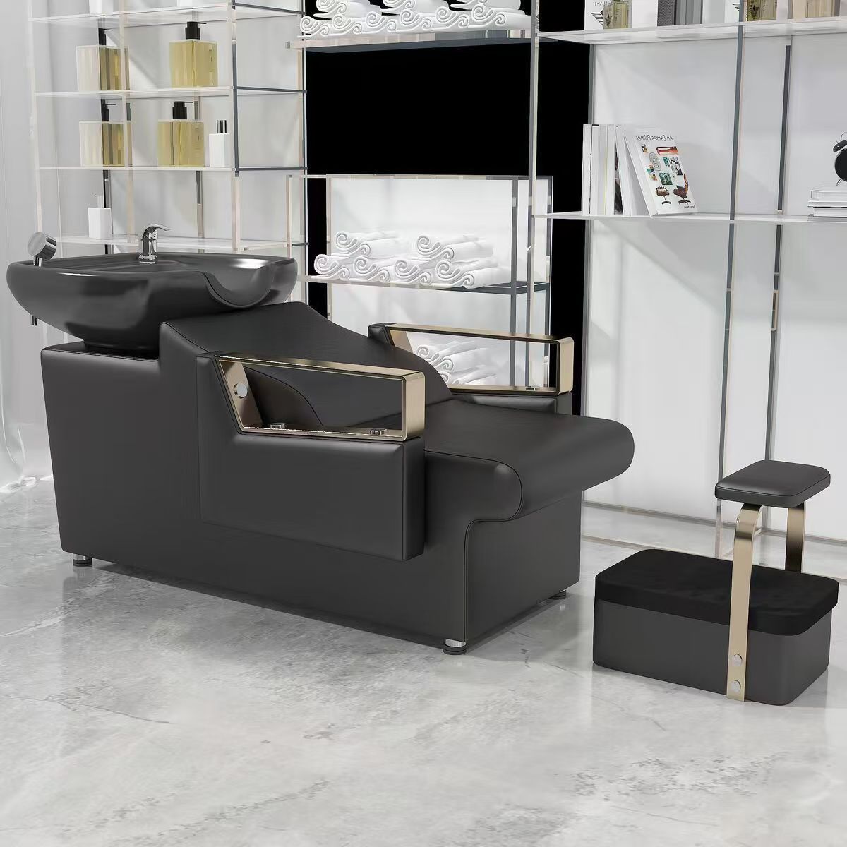 Peluquería Cama de champú Peluquería especial cama de agua semi-reclinada olla profunda de cerámica de acero inoxidable de alta gama