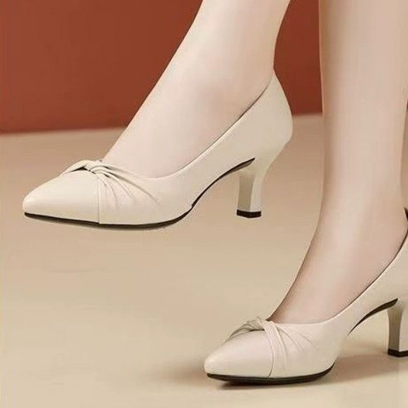 2025 новых летних кожаных французских туфель на высоком каблуке, профессиональная рабочая обувь, удобная обувь на все сезоны