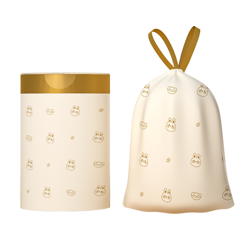 Bolsa de basura impresa de conejo Yuanbao Bolsa de plástico de punto roto Bolsa de basura de dibujos animados Bolsa de plástico de basura con cordón desechable