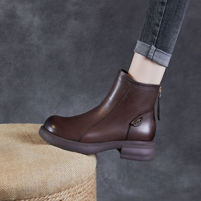 Женские туфли из натуральной кожи 2024 Осень и зима в британском стиле воловья кожаные сапоги Martin модные сапоги на молнии