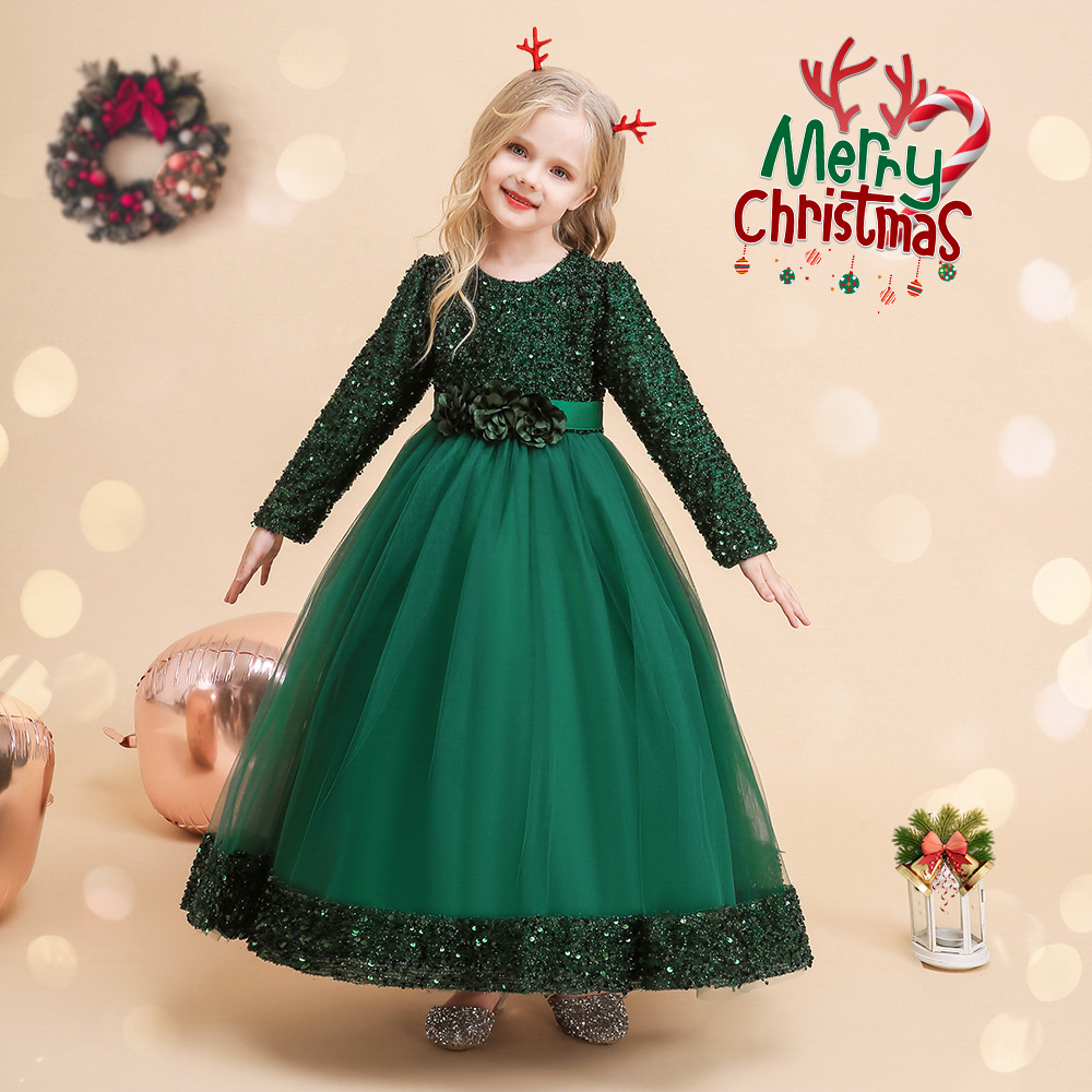 Vestido de princesa para niñas, nuevo en Amazon 2026, vestido largo con lentejuelas para fiesta, traje de Navidad para actuación.
