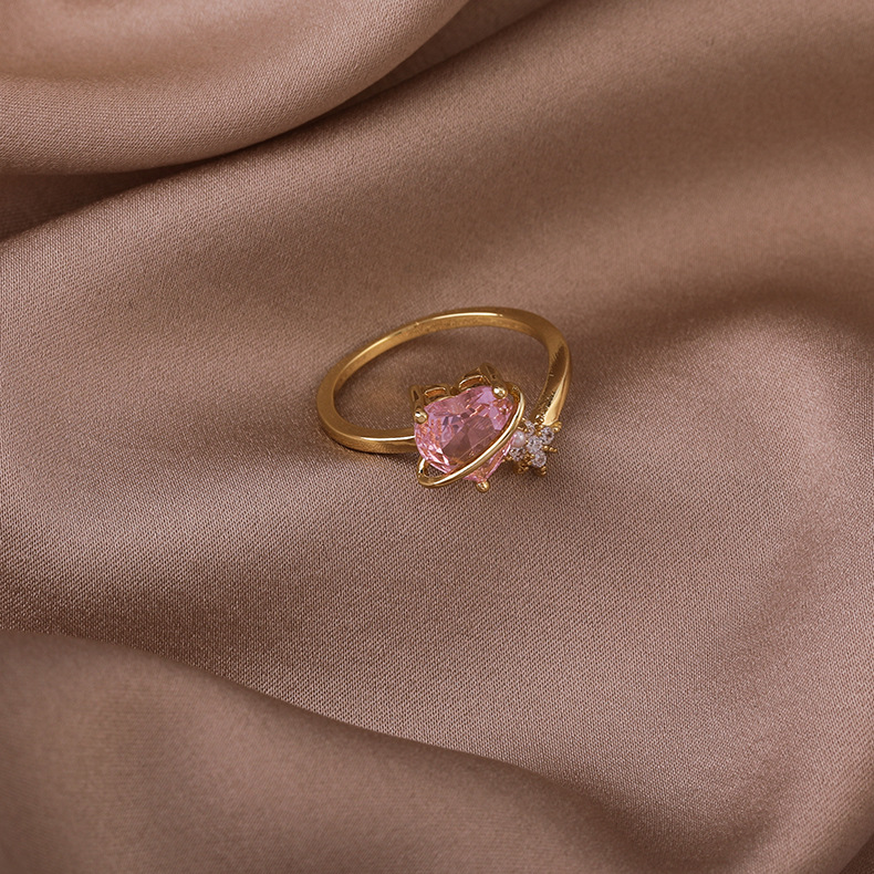 Fashion cute pink heart-shaped pearl star zircon copper open index finger ring