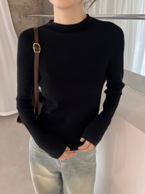 克莱因蓝色半高领打底衫女款内搭秋冬新款宝蓝色毛衣针织长袖上衣|undefined