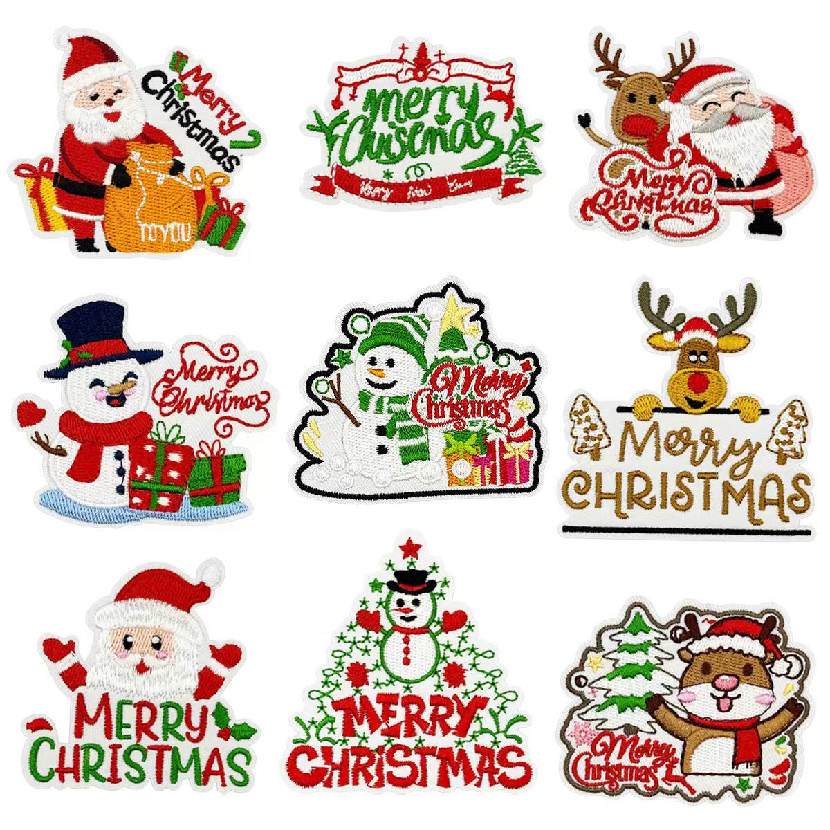 新款圣诞老人刺绣布贴 圣诞树电脑绣花章雪人补丁贴装饰章仔