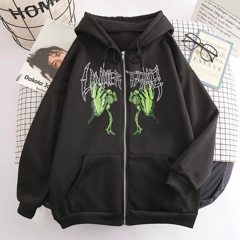 Skull Butterfly Street Hip-Hop Goth Harajuku Y2K Black Zipper Hoodie Top Harajuku Jacket Sweatshirt Skull Butterfly Street Hip-Hop Goth Harajuku Y2K Black Zipper Hoodie Top Harajuku Jacket Sweatshirt