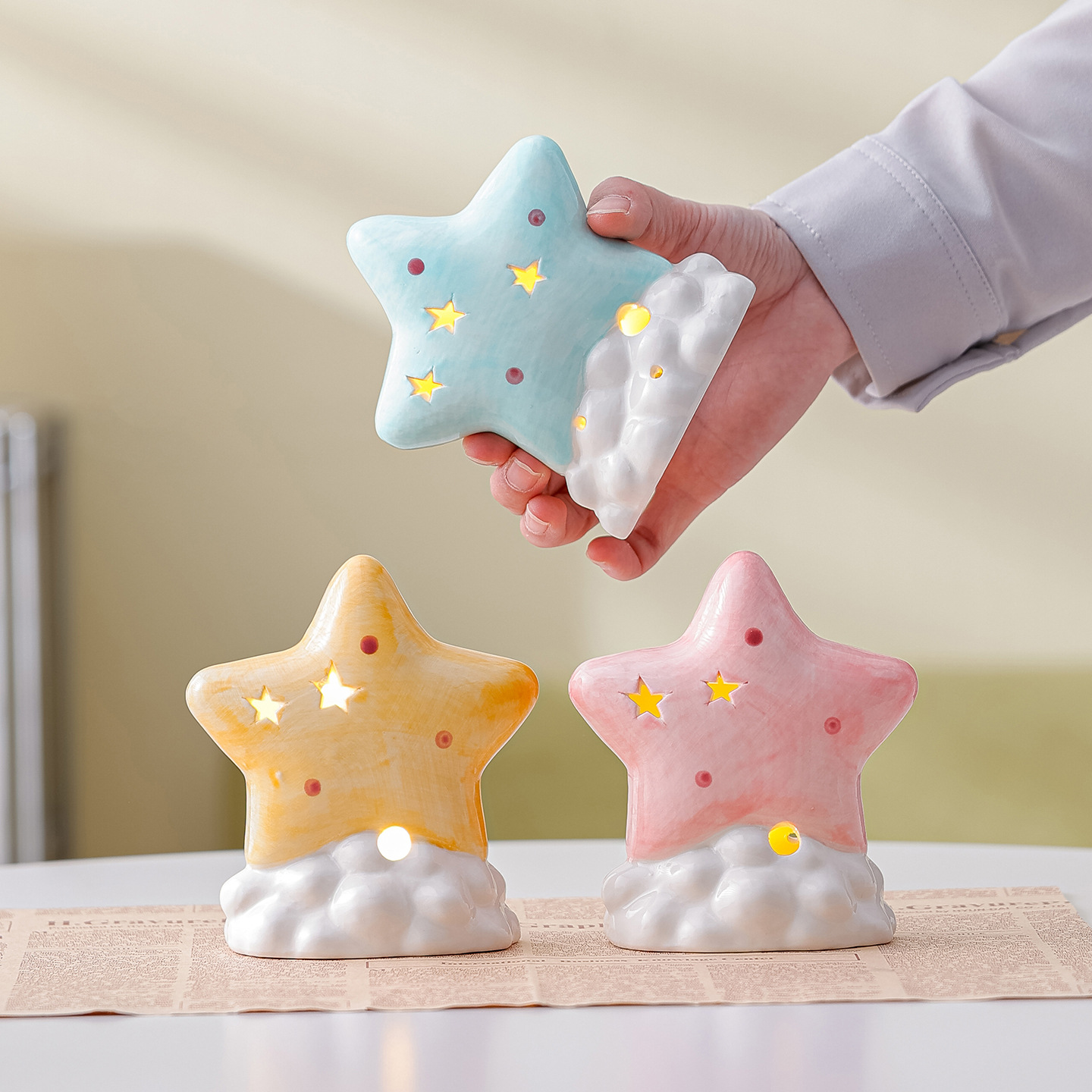 Atmospheric Ceramic Star Night Light Birthday Gift Home Bedroom Bedside Table Decoration Sleep Light Gift