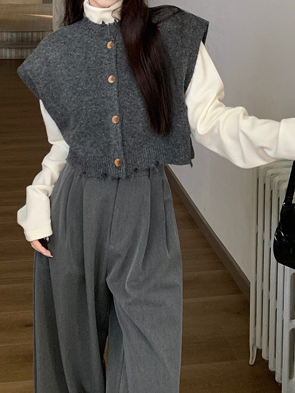 24 Dongpuyuan estilo coreano japonés y coreano casual chaleco de cachemira cardigan de cuello redondo convencional image 1