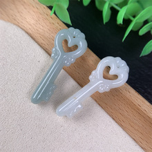 心型钥匙玉坠缅甸料翡翠四会加工玉器工艺品吊坠男女款饰品