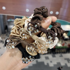 新しいコーヒー色のホットダイヤモンド腸ヘアバンドシンプルな無地気質ヘアロープ豚腸ラインストーンヘアロープヘアアクセサリー卸売