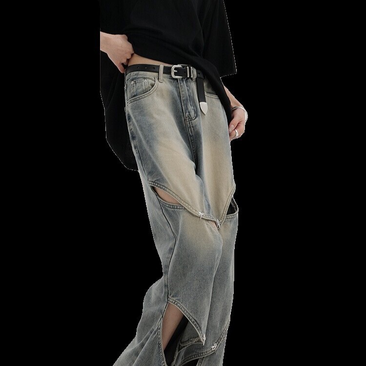 2025 Vintage Washed Ripped Wide Leg Jeans Women 2024 New Fashion Fashion Design Sense Mop Pants Summer 2025 Vintage Washed Ripped Wide Leg Jeans Women 2024 New Fashion Fashion Design Sense Mop Pants Summer