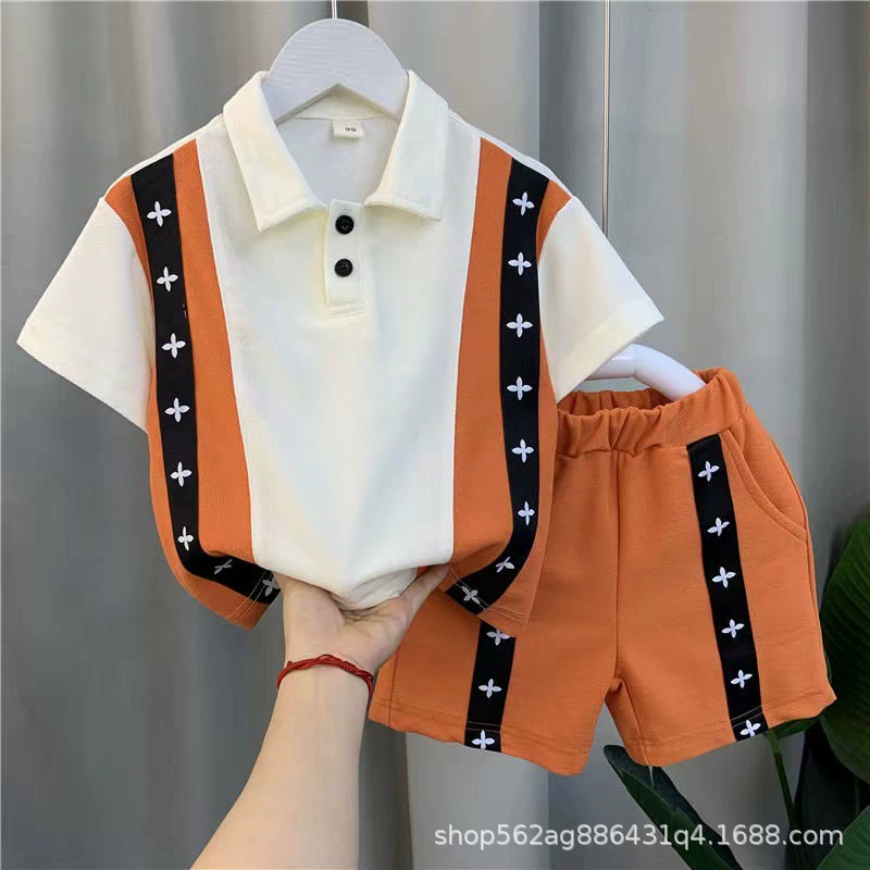Summer clothing, children's summer set for boys, internet celebrity, with short sleeve, western style