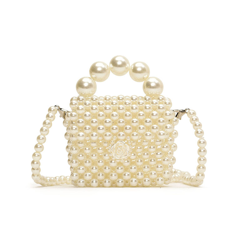 Bolsa de hombro coreana para niñas, gran perla portátil, botón de rosa, mini bolso para niños, nuevo bolso para niños de verano