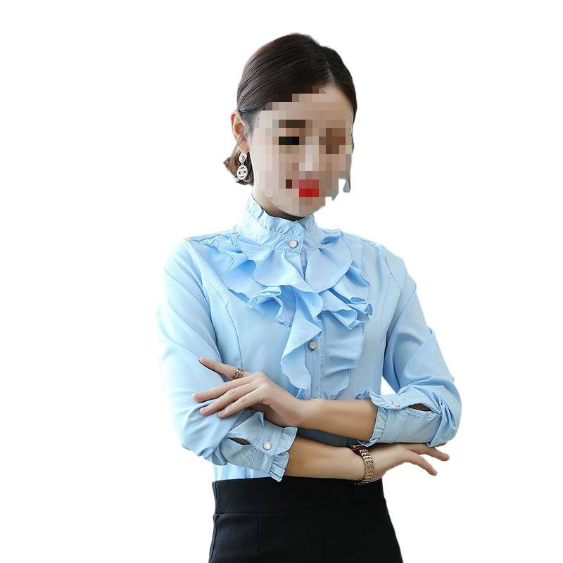 立领衬衫女职业装大码衬衫女长袖修身职业装韩版打底衫女衬衣|undefined