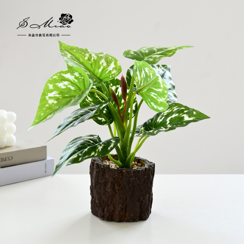 Bonsái de Planta Verde Artificial de Tela para Decoración de Interiores