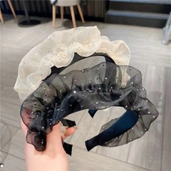 2024新款超仙氣質髮飾褶皺歐根紗發箍荷葉邊網紗壓發寬邊頭箍頭飾