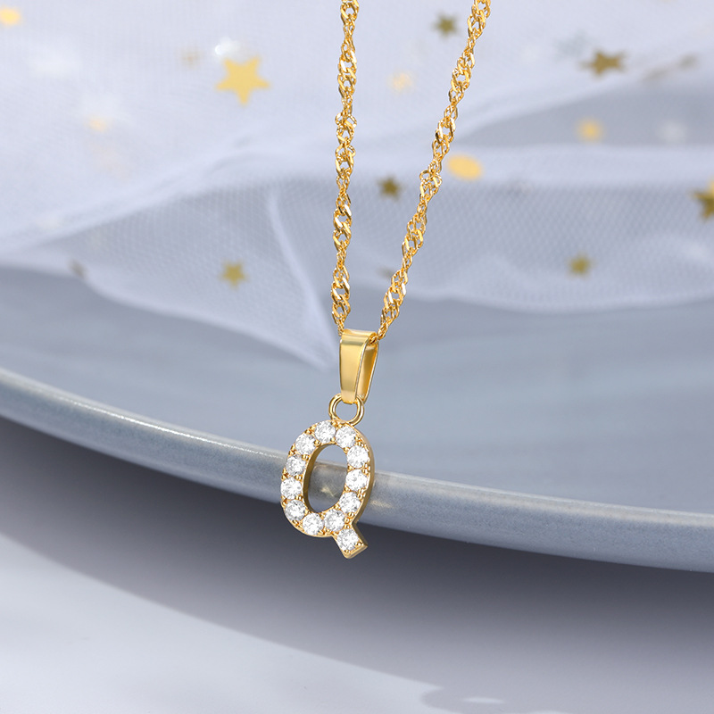 Zircon Letter Pendant Necklace