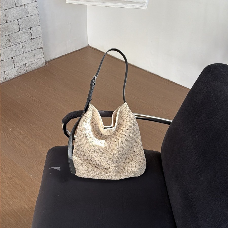 Summer Best-Seller Woven Cotton Tote Bag 2026 New Vacation Knit Shoulder Bag Large Capacity Commuter Tote - Thumbnail 3