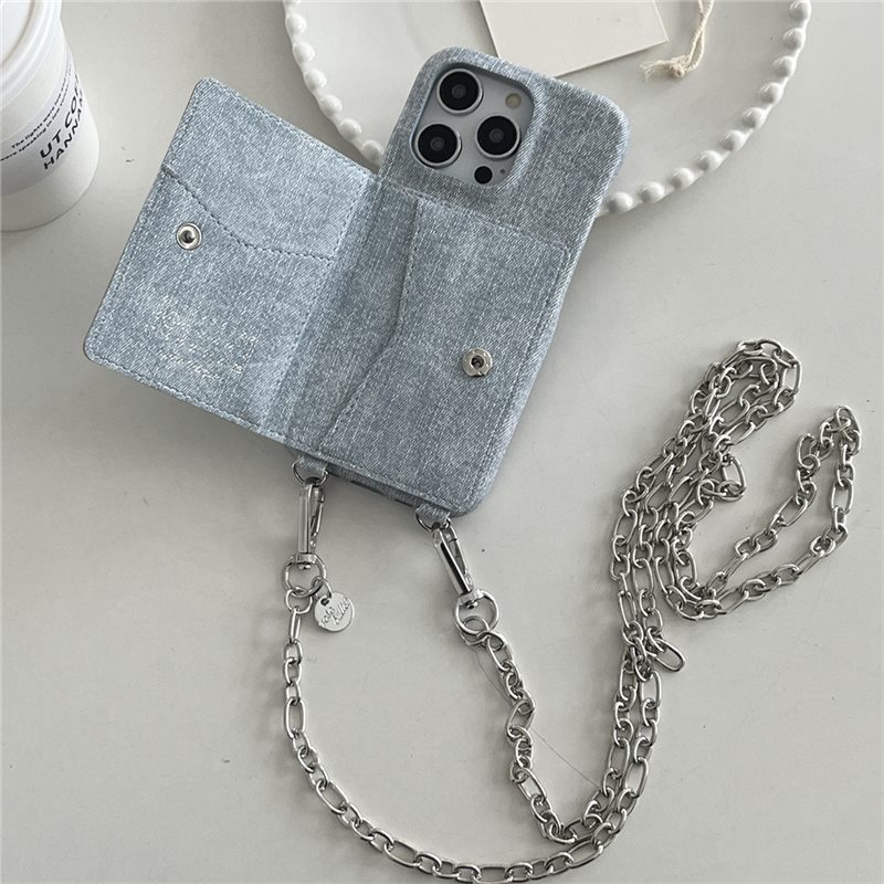 Hand-stitching card crossbody-light blue