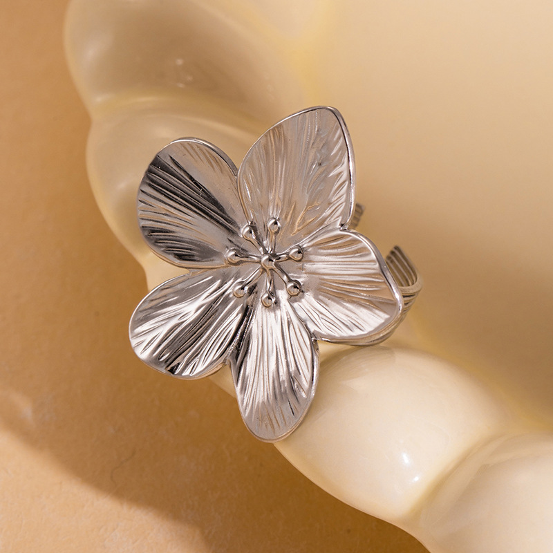 All Seasons Season Wholesale Jewelry IG Style Flower Butterfly Titanium Steel Plating Open Rings