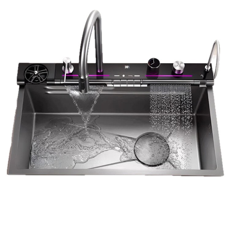 Cocina Whale Waterfall fregadero gran mesa de un solo fregadero lavavajillas domésticas fregadero de acero inoxidable 304