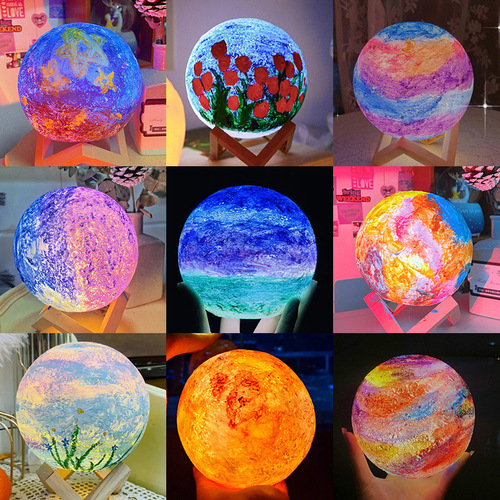 Children's Hand-painted Moon Lamp DIY Hand-painted Material Kit Kindergarten Parent-Child Activity Planet Night Light Toy