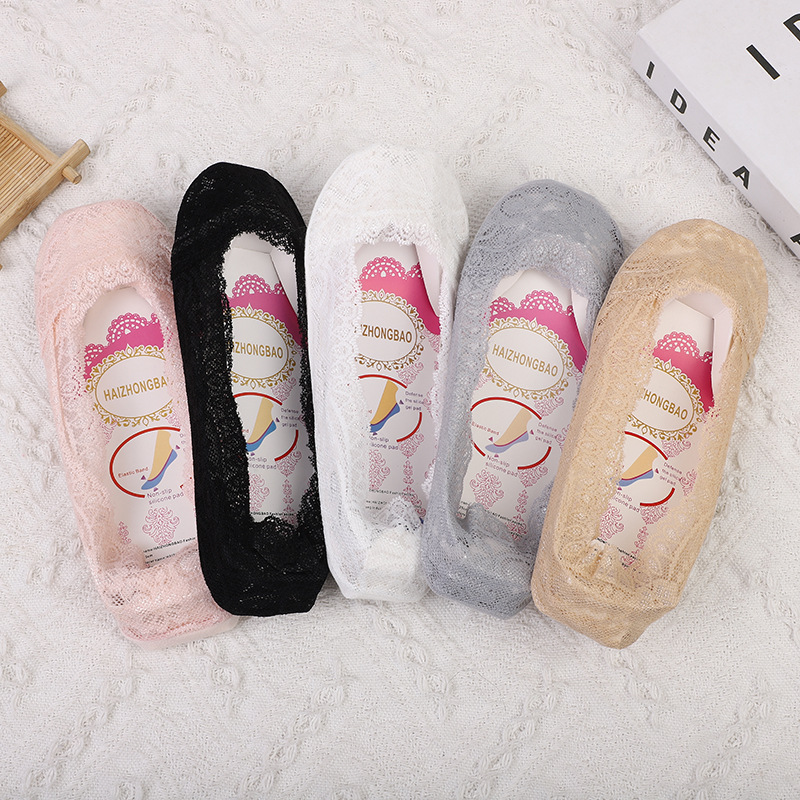 Summer lace invisible socks ankle socks ultra-thin ice silk shallow mouth socks non-slip silicone non-slip heel socks for women