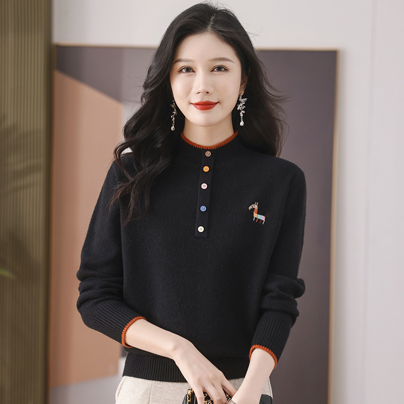 High-End Women's Wool Knit Sweater, Half Turtleneck, Soft, Slimming, Skin-Friendly, Fashionable Versatile Cashmere Sweater for Women