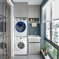 Balcony laundry cabinet combination integrated cabinet ceramic basin small apartment washbasin with washboard bathroom cabinet space aluminum laundry cabinet
