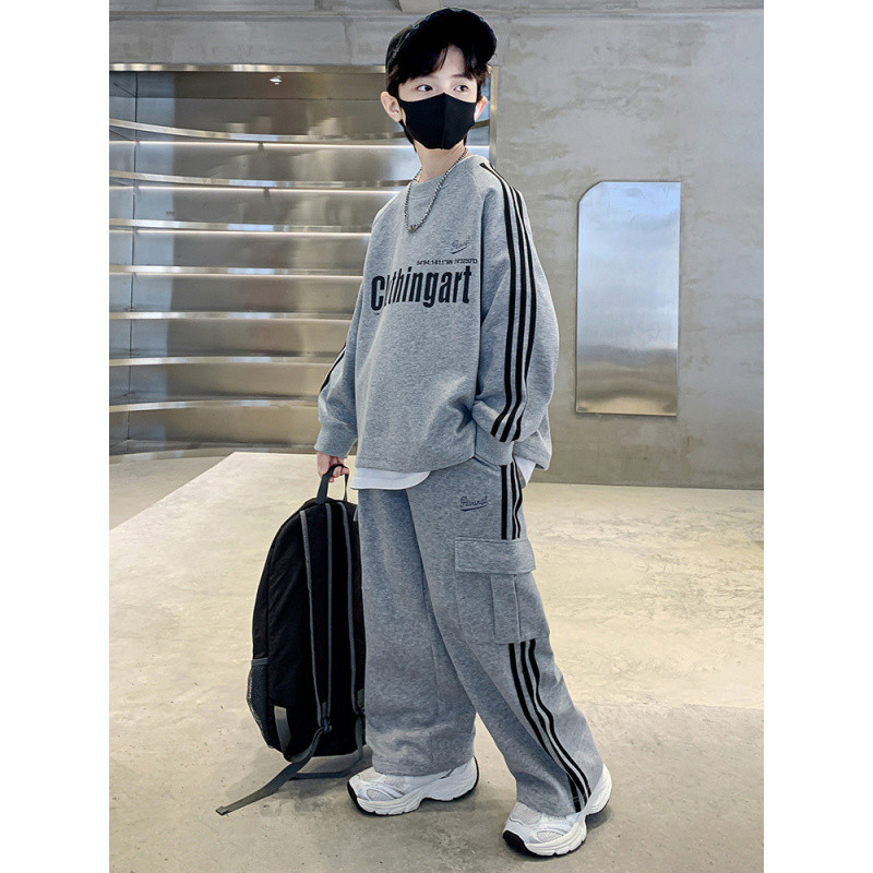 (2개) 소년 스포츠 세트 기모 어린이 운동복 바지 투피스 세트 2024 새로운 소년 봄과 가을 캐주얼 의류