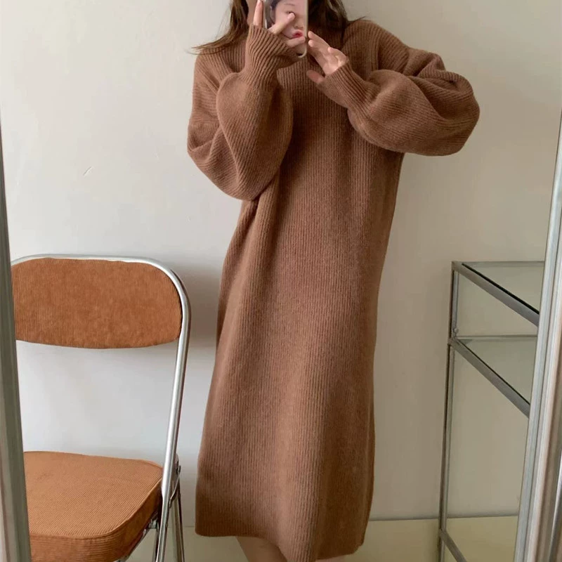 Демисезонное вязаное платье, длинный свитер, юбка, корейский стиль, oversize