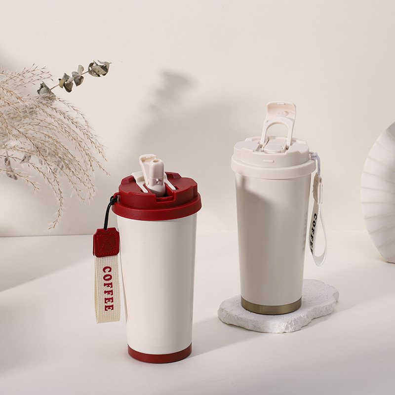 Lily of the Valley Coffee Cup 316 Stainless Steel Insulated Tumbler New Model Ceramic Inner Liner High-End Dual-Use Water Cup with Straw