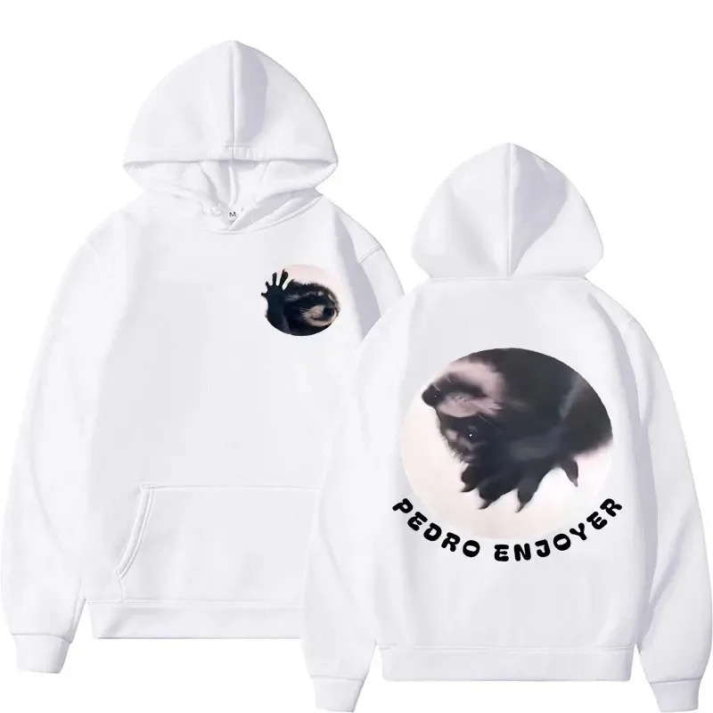 Bailando mapache Pedro divertido emoji sudadera con capucha para hombres y mujeres retro casual lana cómoda sudadera