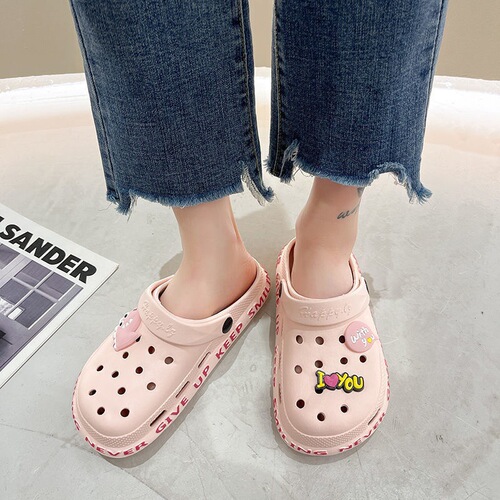 Women's Men's Garden Shoes Parent-child Couple Ins Beach Shoes Korean Style Open-toe Slippers Anti-slip Slippers with Caps
