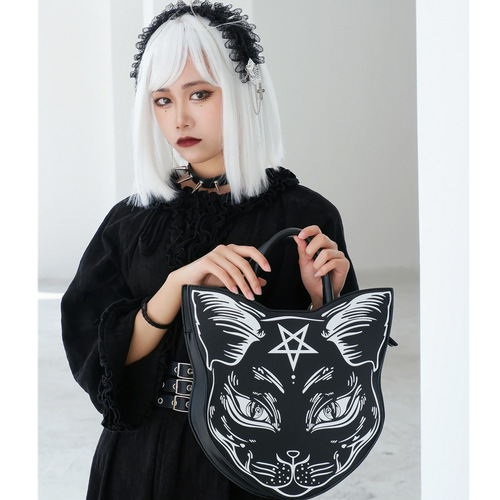 Cross-border Harajuku style dark cat cross-body bag fashion trend clutch bag punk style cat face Halloween women's bag