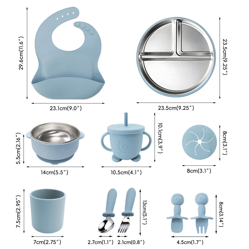 Juego de diez piezas de vajilla para niños de Amazon Juego de platos de comedor de acero inoxidable 304