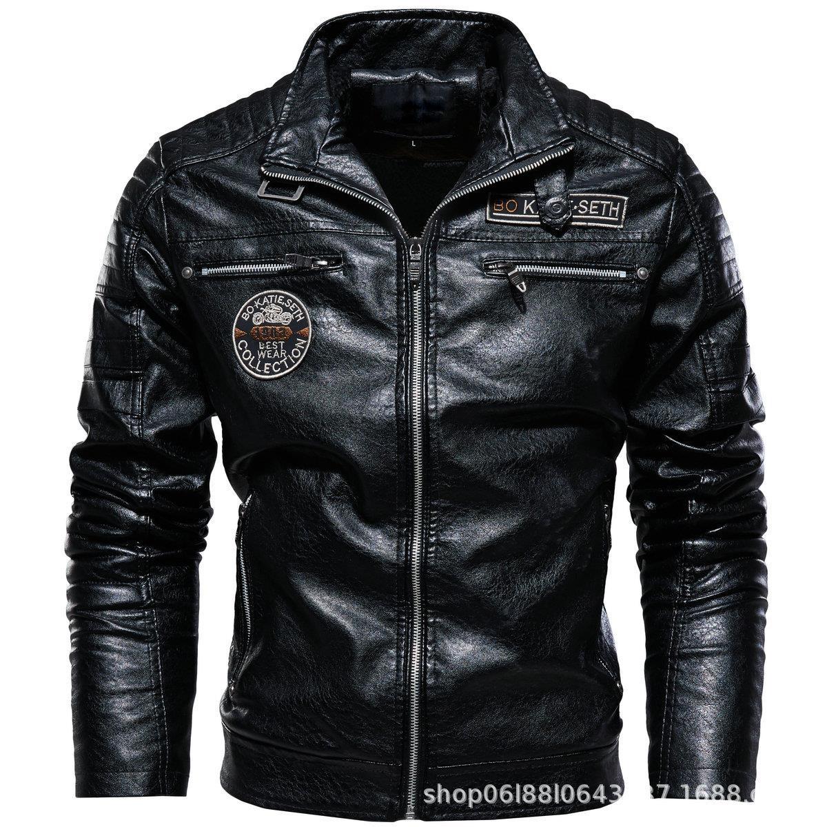 Hären Liederjacket Am Motorradstil Mat Samtfudder_voghion.com