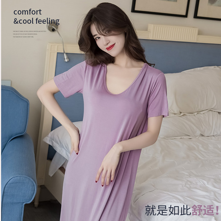 Camisón transfronterizo para las mujeres con almohadilla en el pecho pijamas de seda de la leche simple ropa de abrigo natural vestido de desgaste para el hogar al por mayor