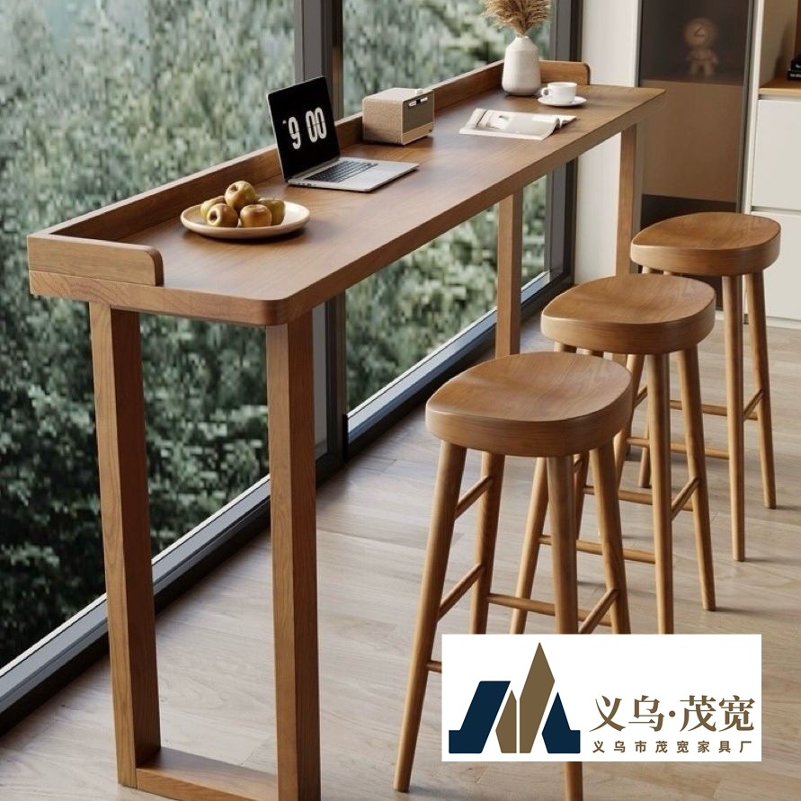 Solid Wood Nordic Bar Table and Chairs for Home Living Room High Partition Long Balcony Window Simple Table Strip Table Against the Wall