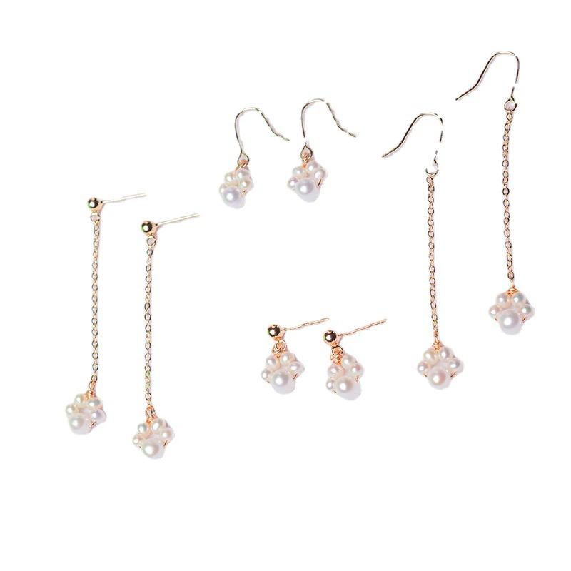 Organic brand short cute earrings from pearl, Korean style, simple and elegant design