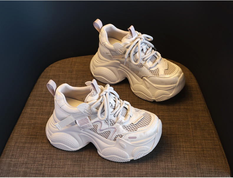 Giày sneaker nữ đế dày tăng chiều cao lưới thoáng khí phong cách thể thao — màu be chi tiết 5