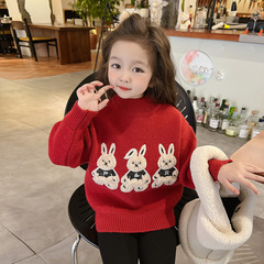 Children's 2023 New Knitwear Sweater for Autumn and Winter, Fleece Lined Hooded Top for Baby Girls, Knitted Base Layer Shirt for Fall Season