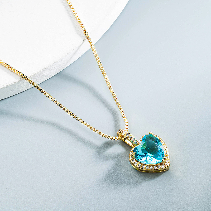 wholesale jewelry simple colorful crystal heart pendant copper necklace Nihaojewelrypicture9