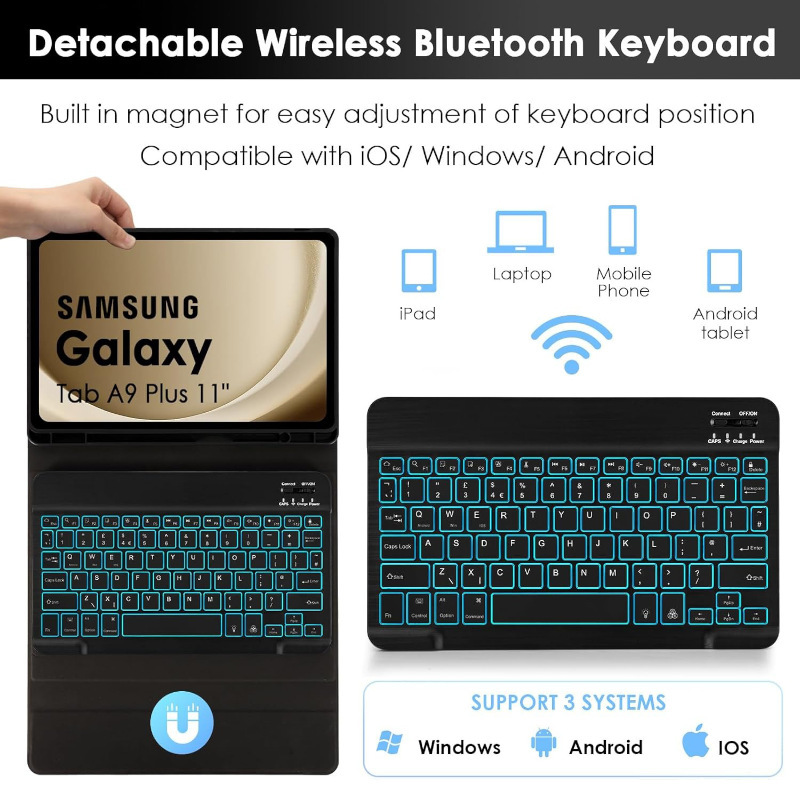 Samsung A9+ タブレット保護ケース X210 バックライト付き Bluetooth キーボードとレザーケース、クロスボーダーマウス、小規模言語 S に適しています。|undefined