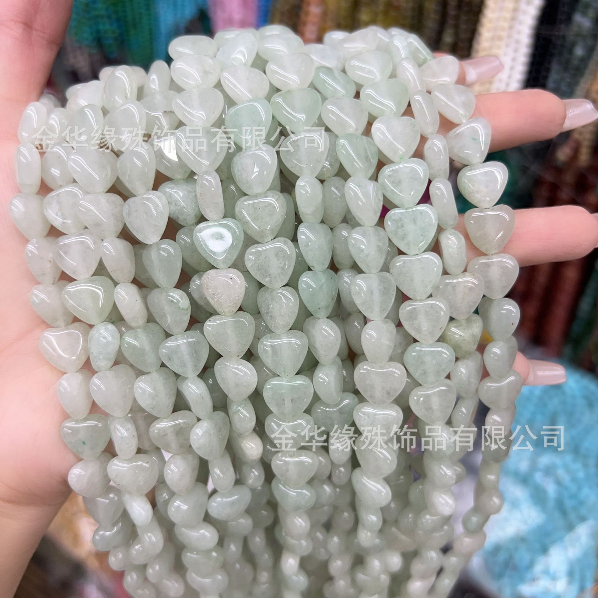 厂家直销 10-12mm心型玉石玛瑙长串 水晶爱心珠英岩玉串珠子批发